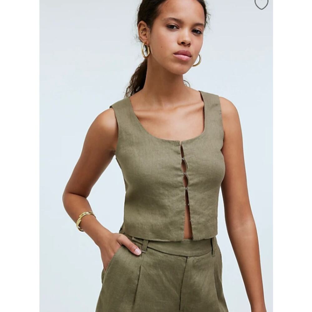 Madewell Women's Scoopneck Linen Crop Tank Top
